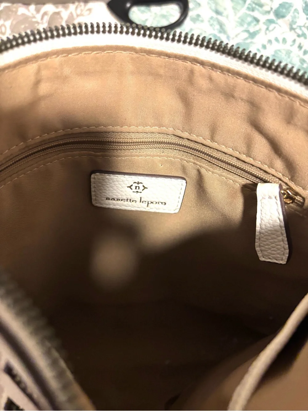Classic Minimalist Nanette Lepore Ivory Pebbled Crossbody Bag Double Zip Gold